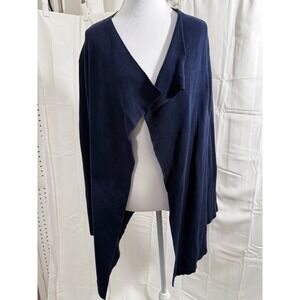 Eileen Fisher‎ Silk Cotton Navy Open Front Cardigan Sweater L